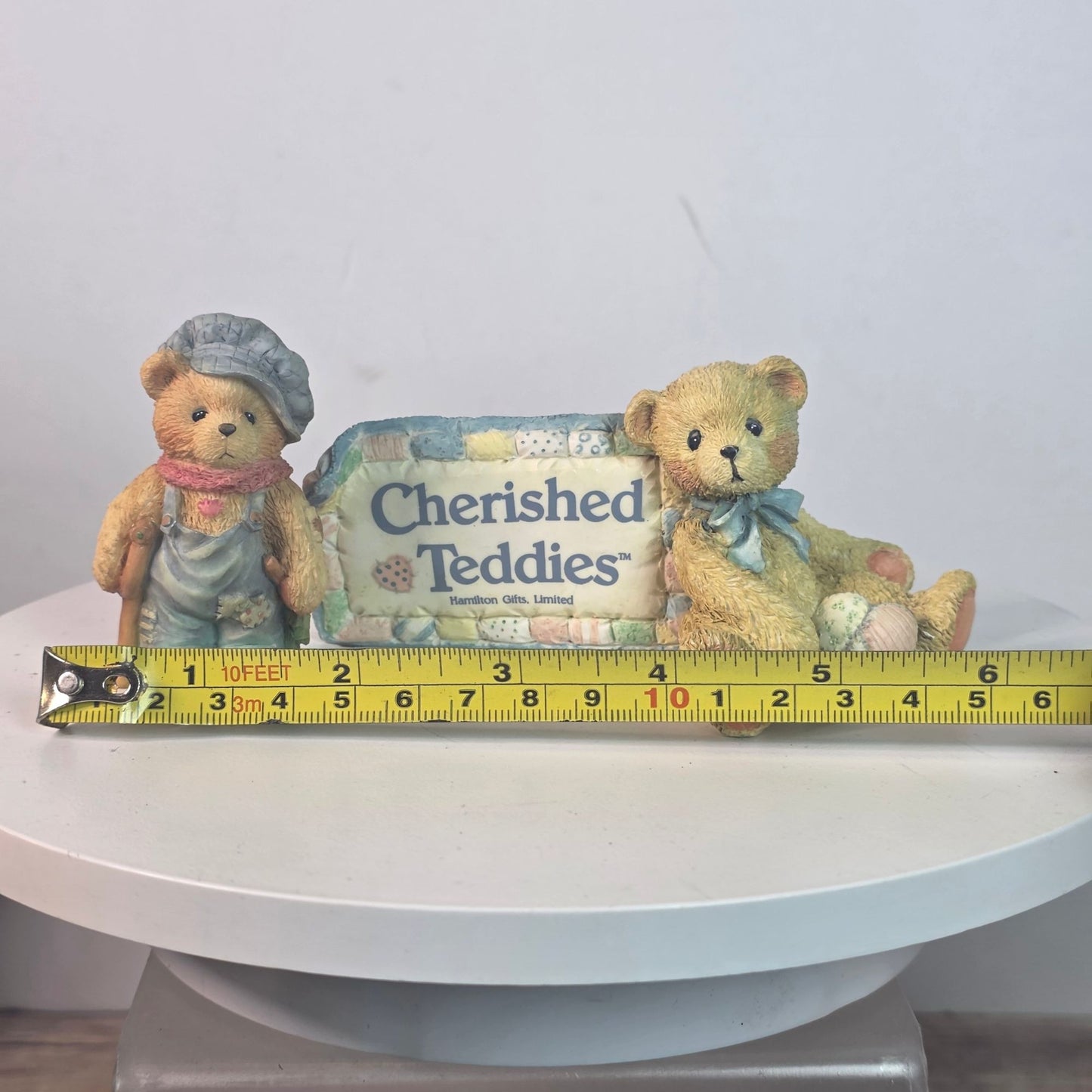 Vintage 1991 Cherished Teddies Figurine Set Featuring Tiny Ted Bear & Friend With Heartwarming Details