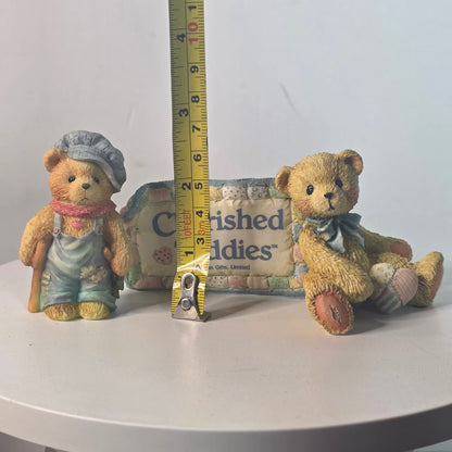 Vintage 1991 Cherished Teddies Figurine Set Featuring Tiny Ted Bear & Friend With Heartwarming Details