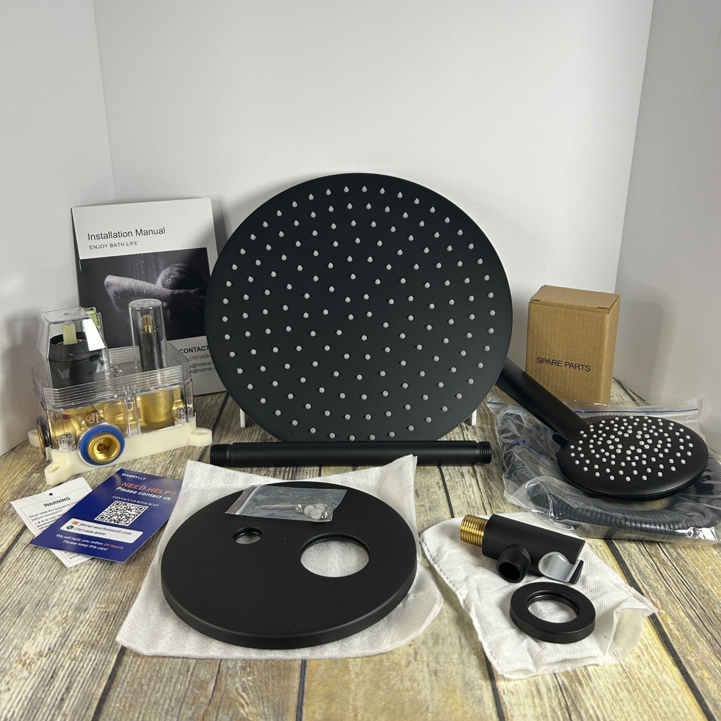 Gabrylly Wall Mounted Pressure Balanced Bath/Shower Faucet Set With Rainfall Showerhead & Handheld Sprayer In Matte Black Finish