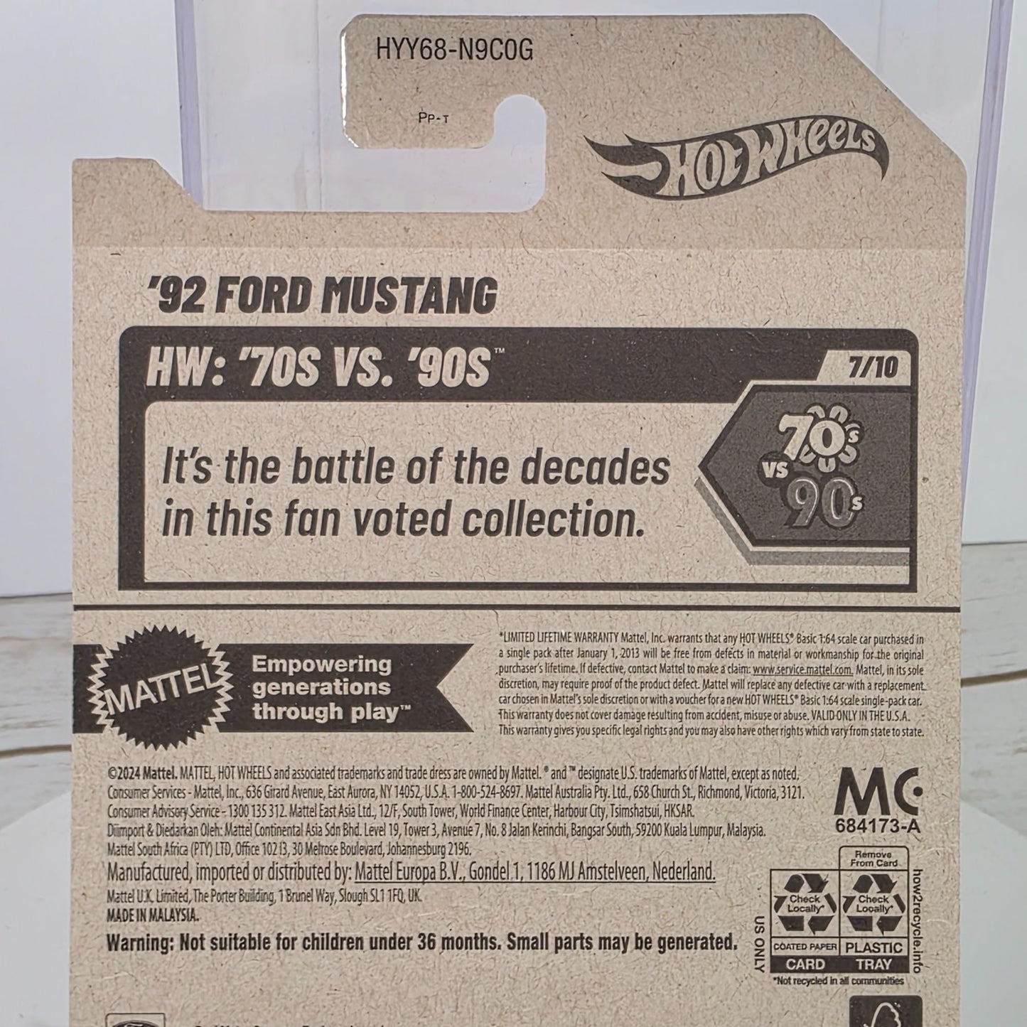 Hot Wheels 92 Ford Mustang Die-Cast Model 1:64 Scale Limited Edition 127/250 70s Vs 90s Series Black & Red Design