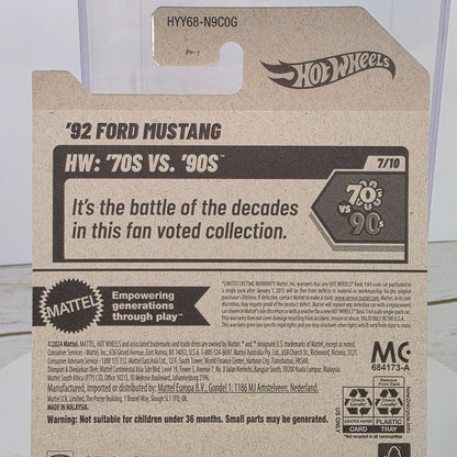 Hot Wheels 92 Ford Mustang Die-Cast Model 1:64 Scale Limited Edition 127/250 70s Vs 90s Series Black & Red Design