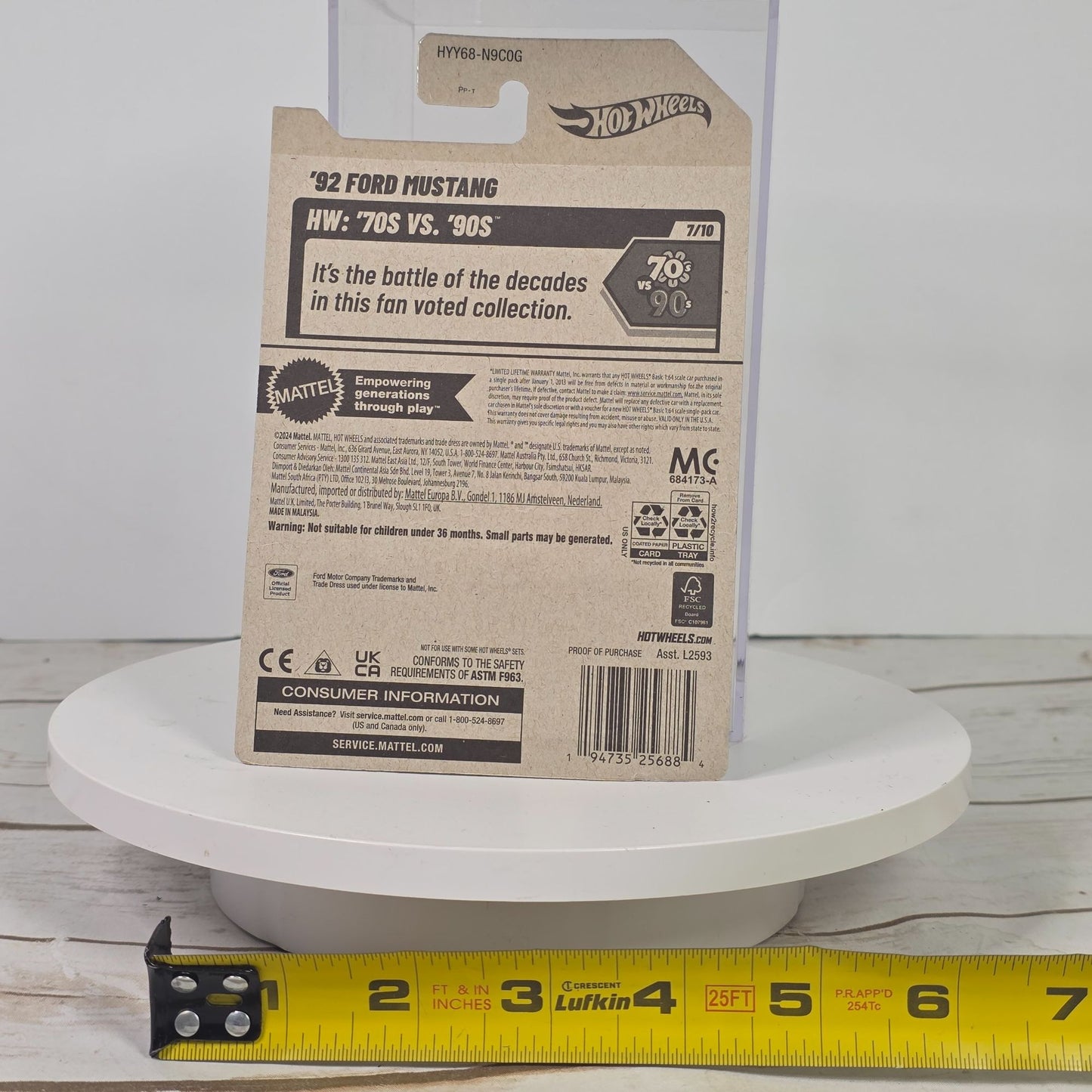 Hot Wheels 92 Ford Mustang Die-Cast Model 1:64 Scale Limited Edition 127/250 70s Vs 90s Series Black & Red Design