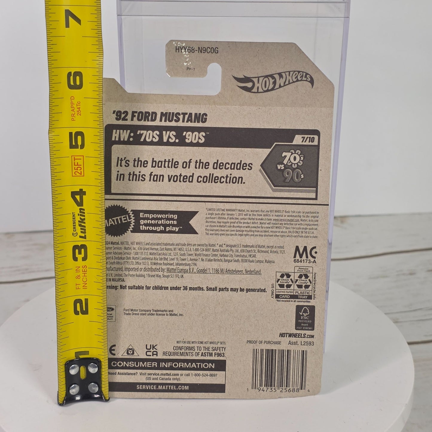 Hot Wheels 92 Ford Mustang Die-Cast Model 1:64 Scale Limited Edition 127/250 70s Vs 90s Series Black & Red Design