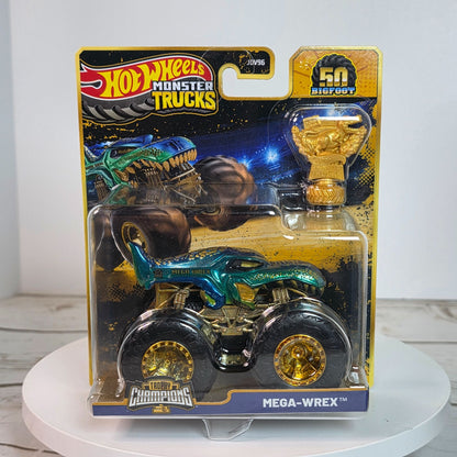 Hot Wheels Monster Trucks Mega-Wrex Trophy Champions Edition With Gold Accents & 50th Bigfoot Logo