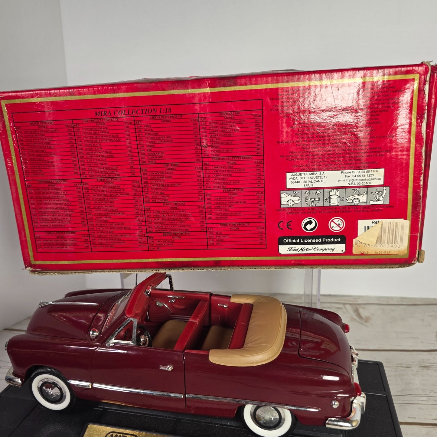 1949 Ford Convertible Diecast Model Car 1:18 Scale By MIRA With Box