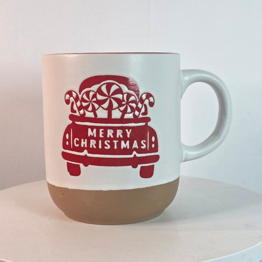 Holiday Style Merry Christmas Candy Cane Truck Mug Terra Cotta Bottom New