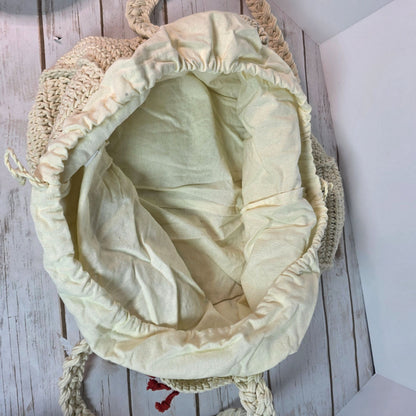 Handcrafted Crochet Tote Bag With Red & Beige Embroidery