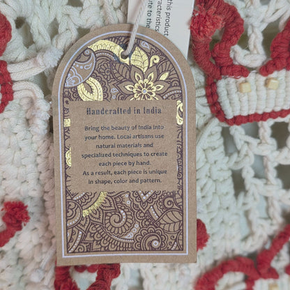 Handcrafted Crochet Tote Bag With Red & Beige Embroidery