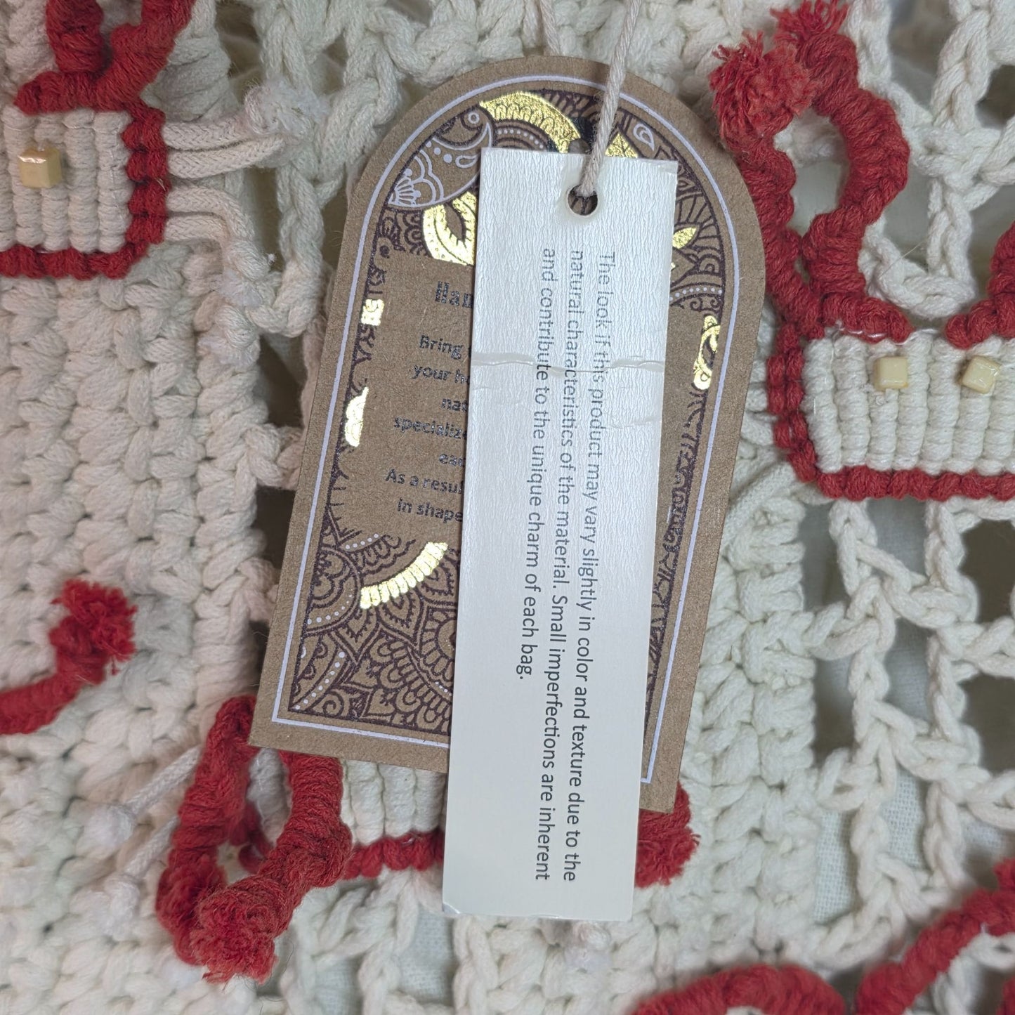 Handcrafted Crochet Tote Bag With Red & Beige Embroidery