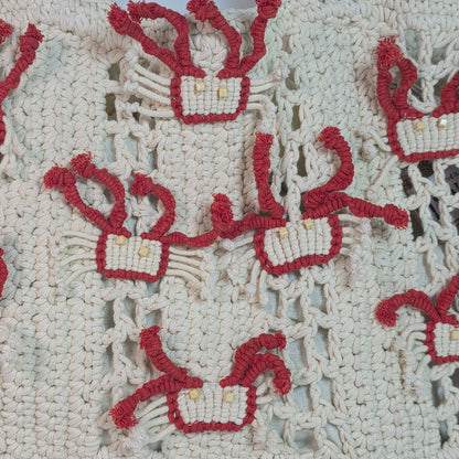 Handcrafted Crochet Tote Bag With Red & Beige Embroidery