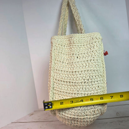 Handcrafted Crochet Tote Bag With Red & Beige Embroidery