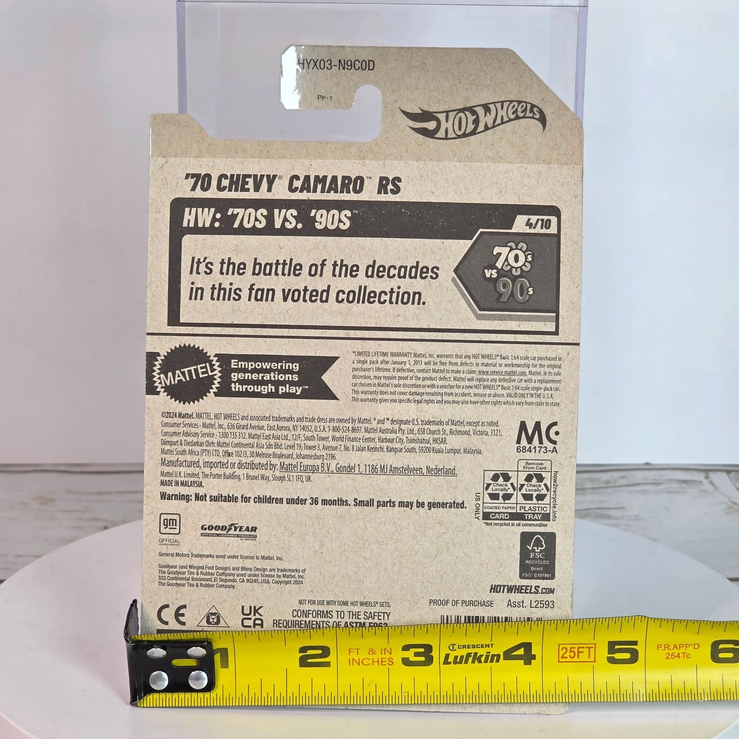 Hot Wheels 70 Chevy Camaro RS Die-Cast Car 53/250 Gold 70s Vs 90s Series Collectible Toy