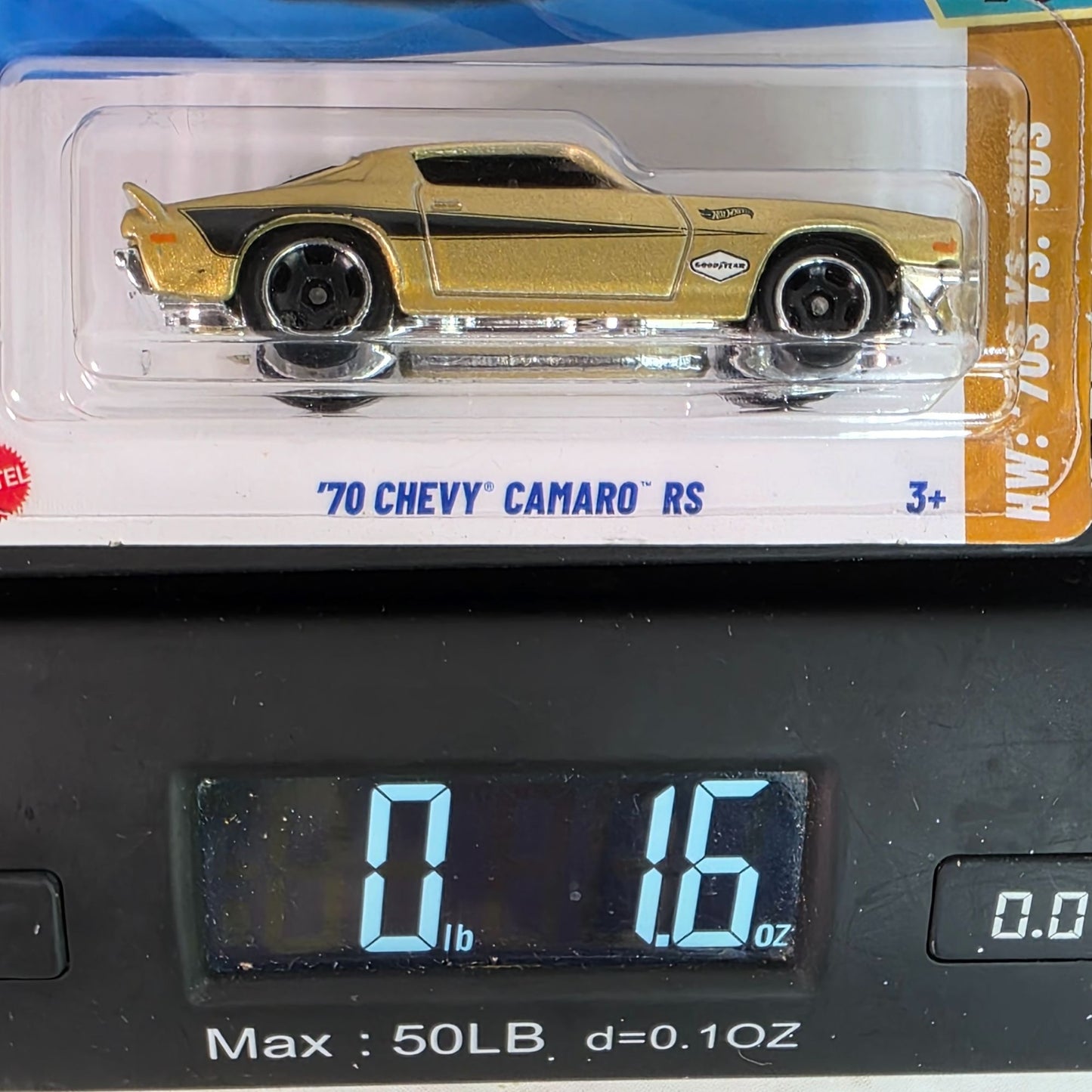 Hot Wheels 70 Chevy Camaro RS Die-Cast Car 53/250 Gold 70s Vs 90s Series Collectible Toy