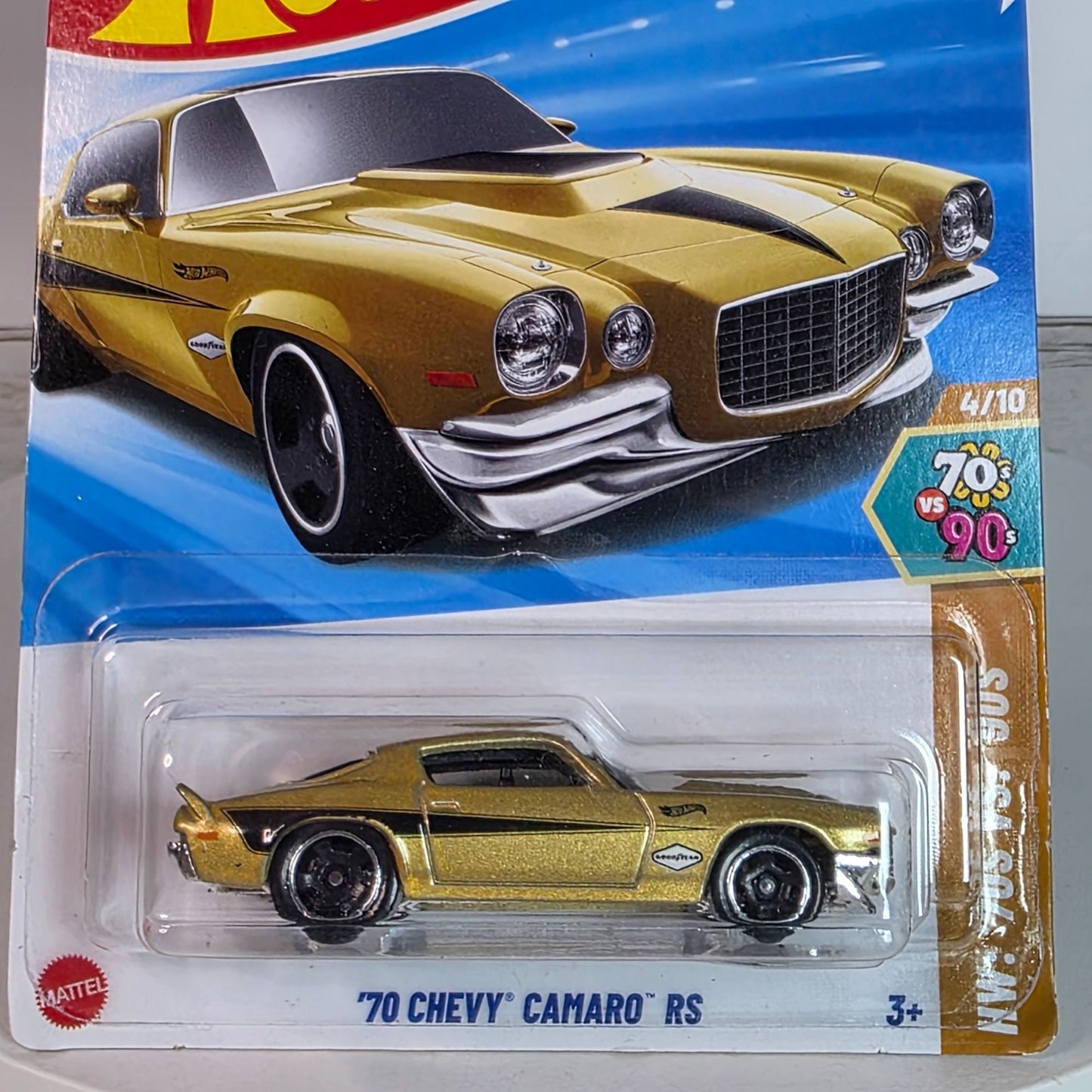 Hot Wheels 70 Chevy Camaro RS Die-Cast Car 53/250 Gold 70s Vs 90s Series Collectible Toy