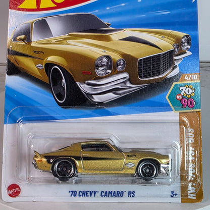 Hot Wheels 70 Chevy Camaro RS Die-Cast Car 53/250 Gold 70s Vs 90s Series Collectible Toy