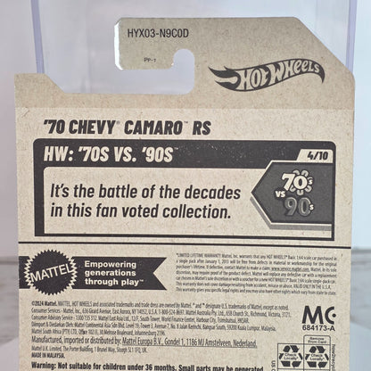 Hot Wheels 70 Chevy Camaro RS Die-Cast Car 53/250 Gold 70s Vs 90s Series Collectible Toy