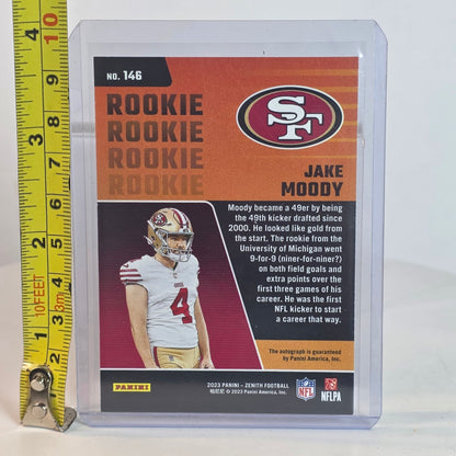 2023 Zenith Jake Moody Rookie Card #146 Red Zone Auto San Francisco 49ers Football Trading Card