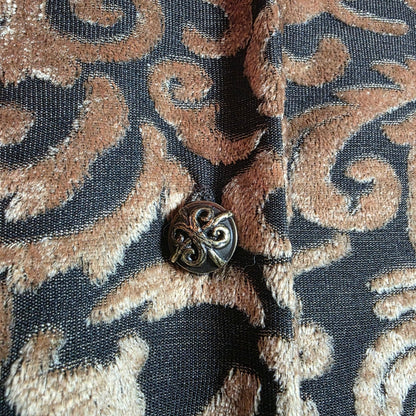 Diane Von Furstenberg Metallic Gold & Black Velvet Button-Up Long-Sleeve Shirt