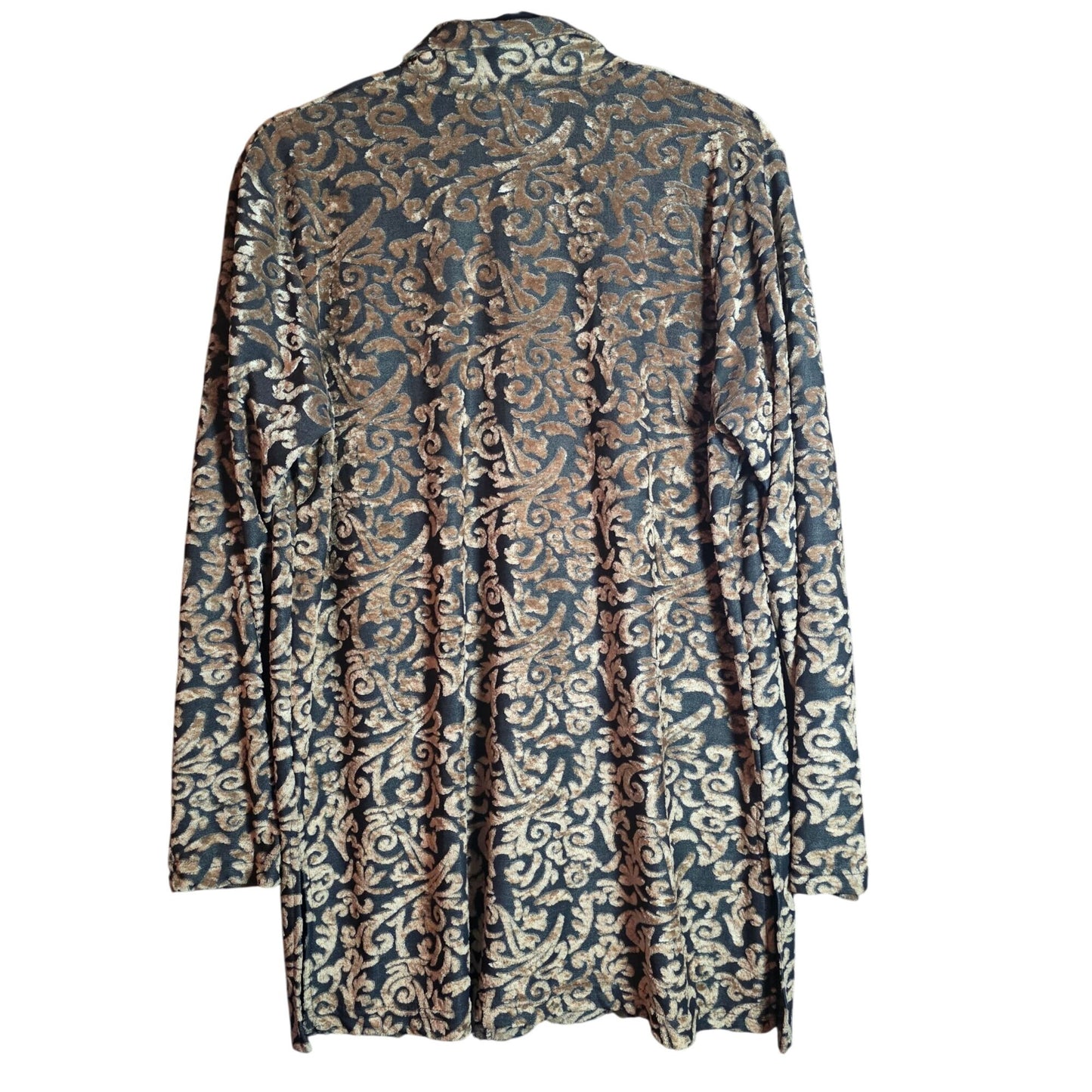 Diane Von Furstenberg Metallic Gold & Black Velvet Button-Up Long-Sleeve Shirt