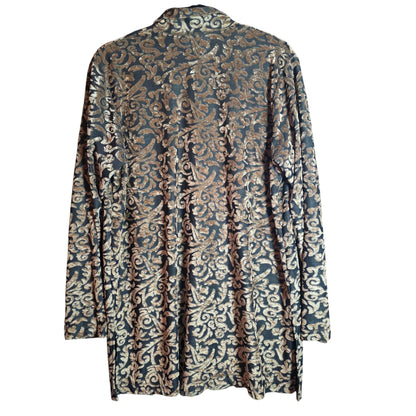 Diane Von Furstenberg Metallic Gold & Black Velvet Button-Up Long-Sleeve Shirt