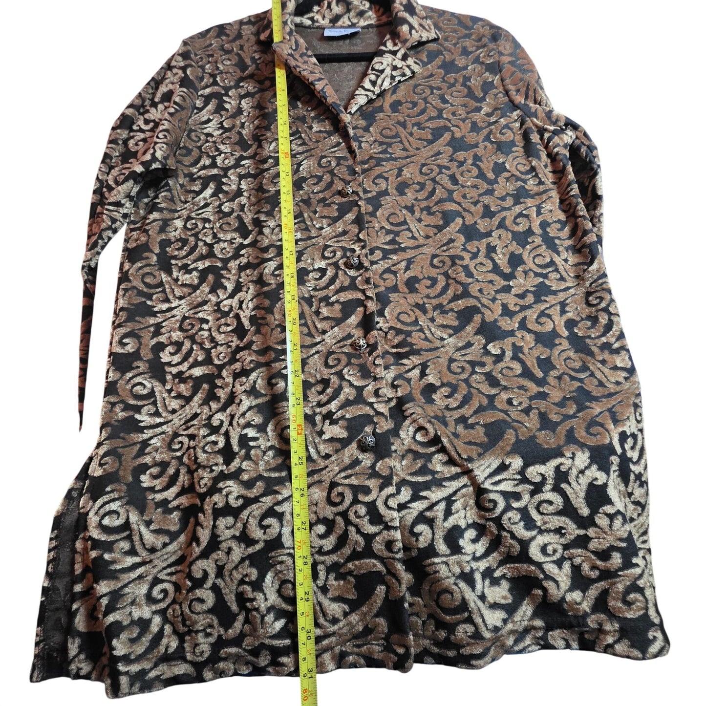 Diane Von Furstenberg Metallic Gold & Black Velvet Button-Up Long-Sleeve Shirt