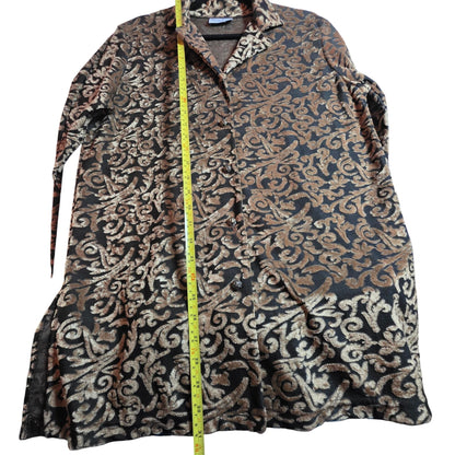 Diane Von Furstenberg Metallic Gold & Black Velvet Button-Up Long-Sleeve Shirt