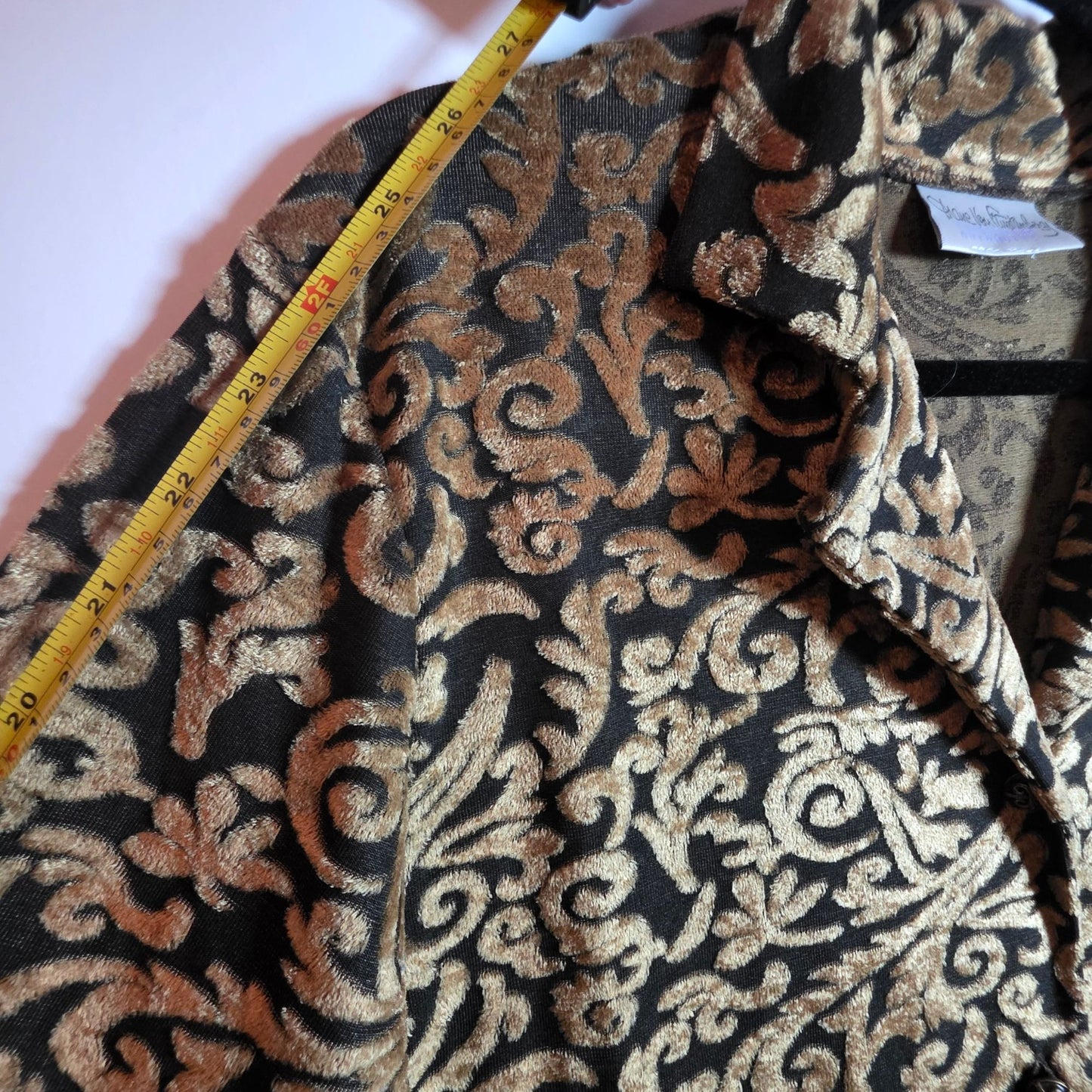 Diane Von Furstenberg Metallic Gold & Black Velvet Button-Up Long-Sleeve Shirt