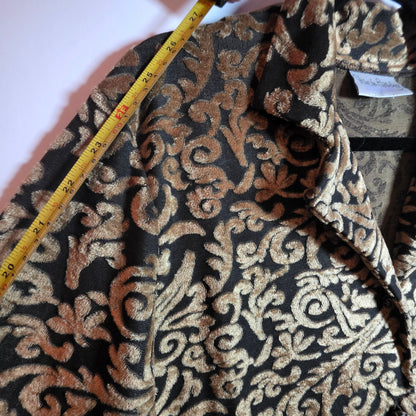 Diane Von Furstenberg Metallic Gold & Black Velvet Button-Up Long-Sleeve Shirt