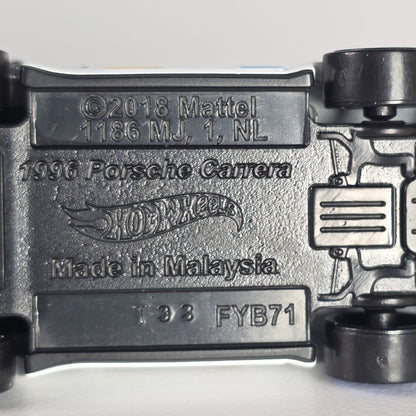 Hot Wheels 96 Porsche Carrera Die-Cast Car Model 1:64 Scale White/Blue/Yellow With Blue Rims Toy