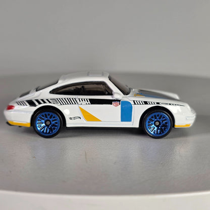 Hot Wheels 96 Porsche Carrera Die-Cast Car Model 1:64 Scale White/Blue/Yellow With Blue Rims Toy