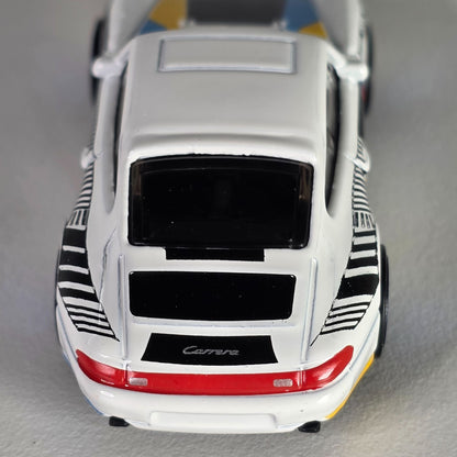 Hot Wheels 96 Porsche Carrera Die-Cast Car Model 1:64 Scale White/Blue/Yellow With Blue Rims Toy