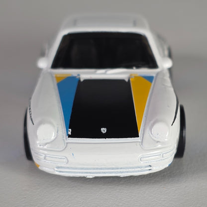 Hot Wheels 96 Porsche Carrera Die-Cast Car Model 1:64 Scale White/Blue/Yellow With Blue Rims Toy