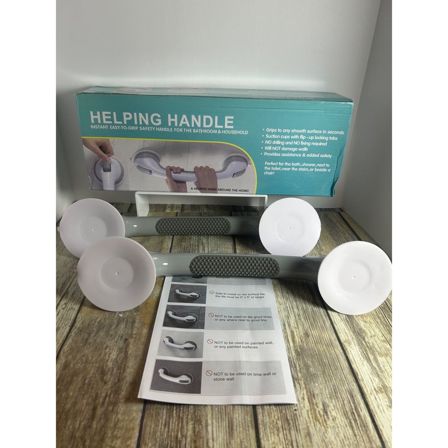 Helping Handle Suction Cups Safety Bar 2 Pack For Bathroom & Household Easy-To-Install Non-Porous Surfaces Safe Grips