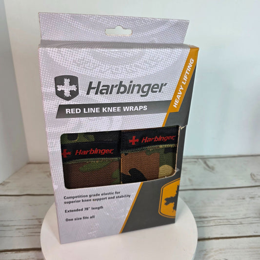 Harbinger Red Line Knee Wraps Camouflage Heavy Lifting Support 78" Elastic One Size Fits All