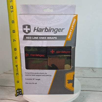 Harbinger Red Line Knee Wraps Camouflage Heavy Lifting Support 78" Elastic One Size Fits All