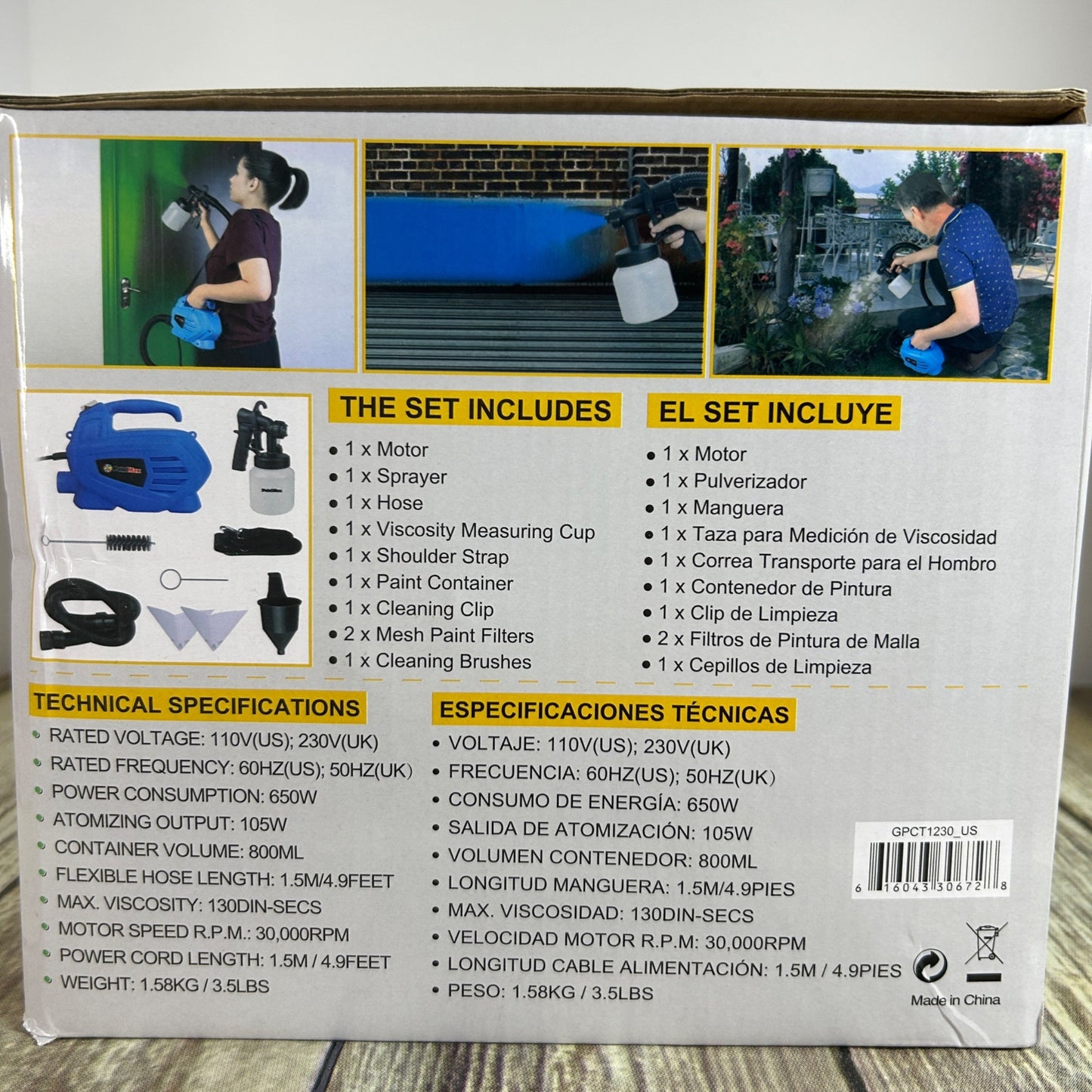 Portable 650W Electric Paint Sprayer Gun With 3 Spray Patterns & 800ml Container