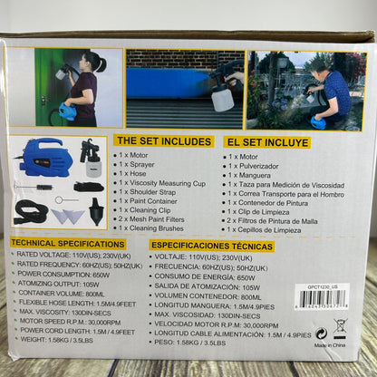 Portable 650W Electric Paint Sprayer Gun With 3 Spray Patterns & 800ml Container