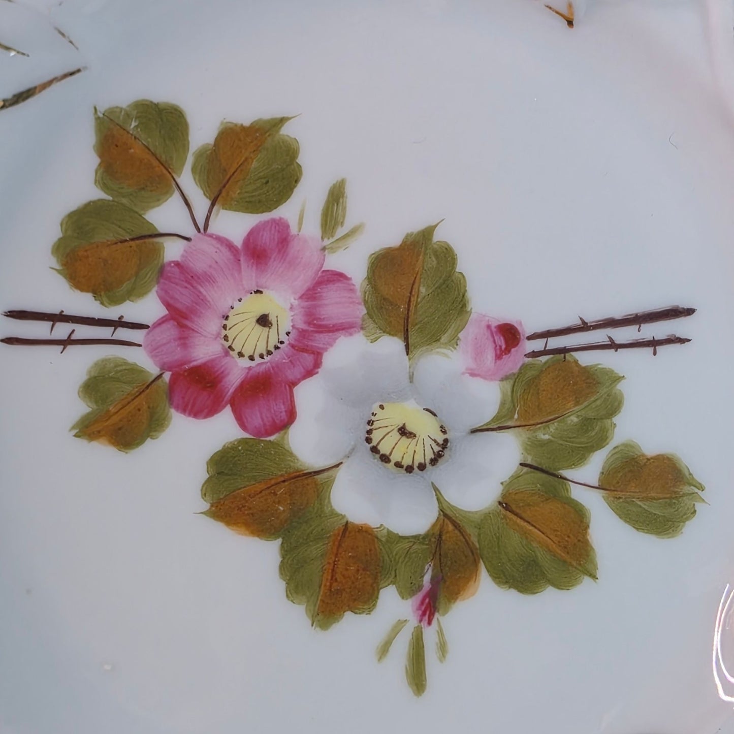 Vintage Porcelain Plate With Hand-Painted Floral Design Cutout Edge Detailing & Gold Accents 7 Inches Diameter