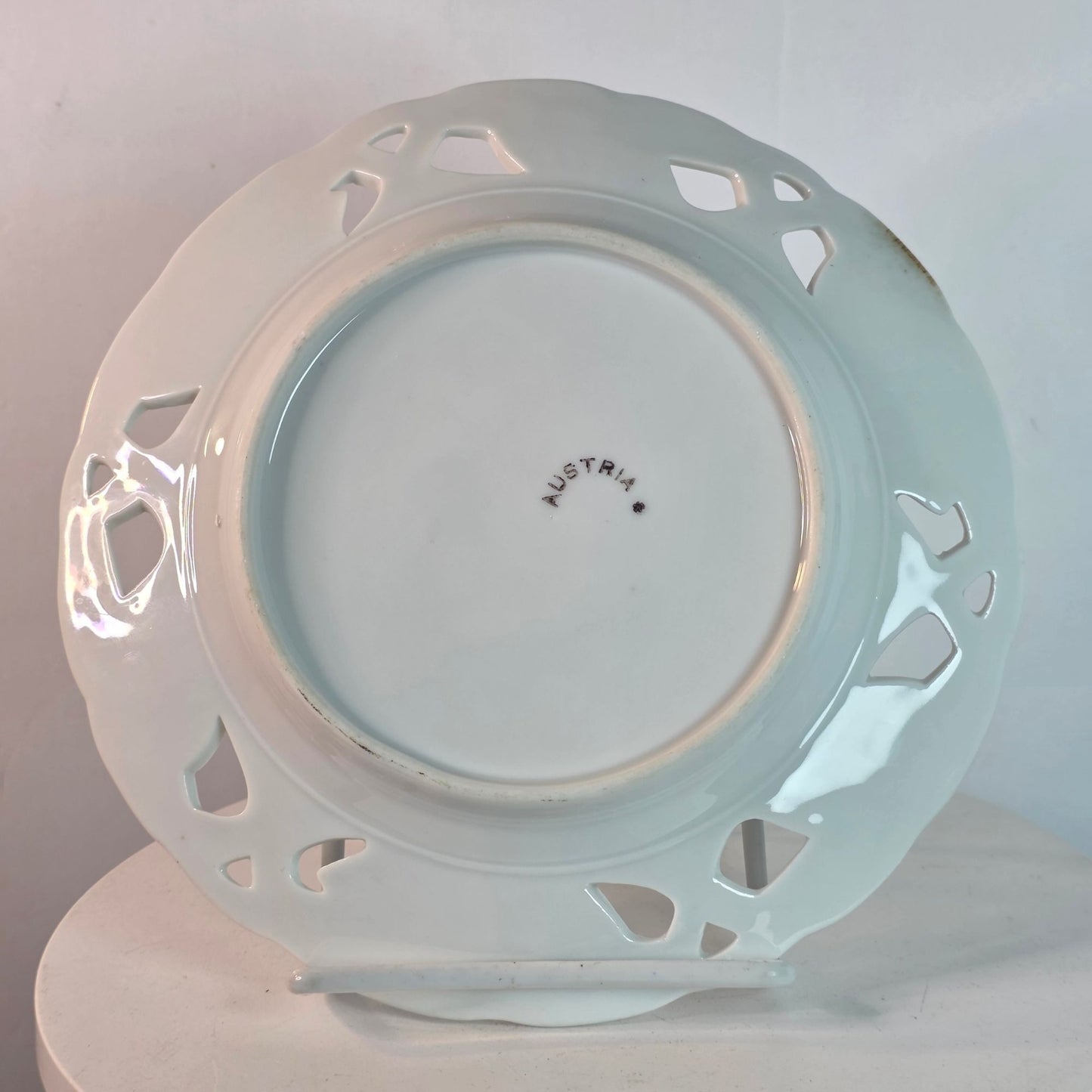 Vintage Porcelain Plate With Hand-Painted Floral Design Cutout Edge Detailing & Gold Accents 7 Inches Diameter