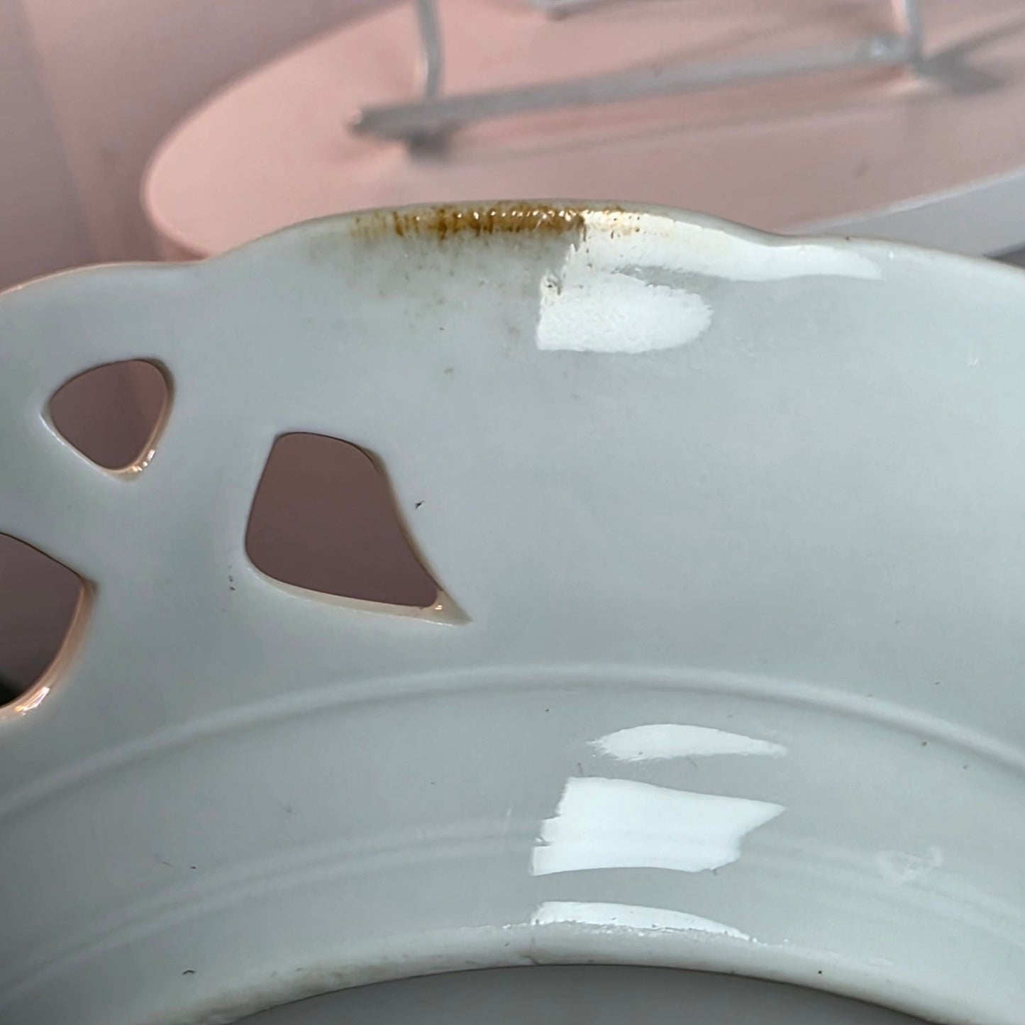 Vintage Porcelain Plate With Hand-Painted Floral Design Cutout Edge Detailing & Gold Accents 7 Inches Diameter