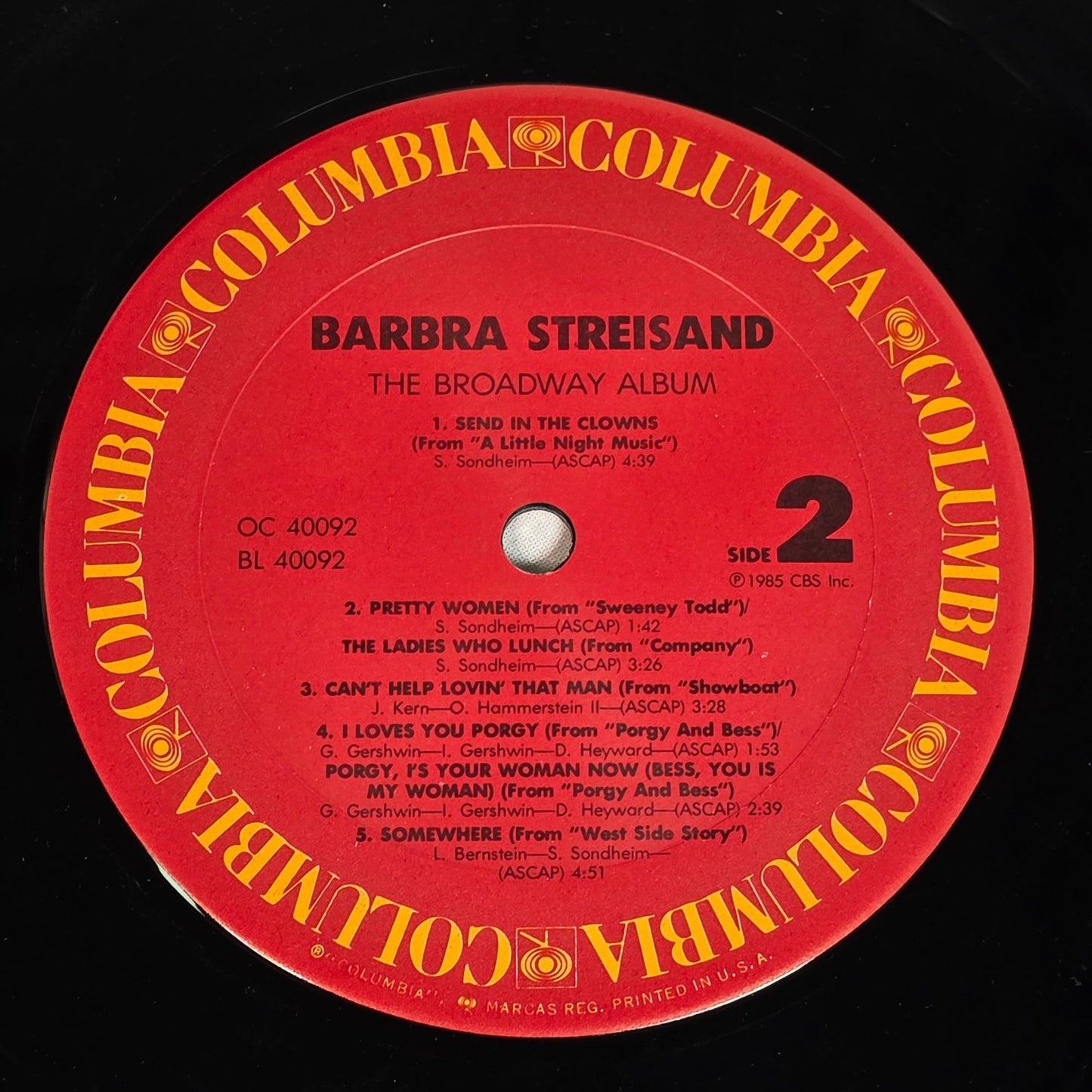 Barbra Streisand The Broadway Album Vinyl LP Columbia Records 1985