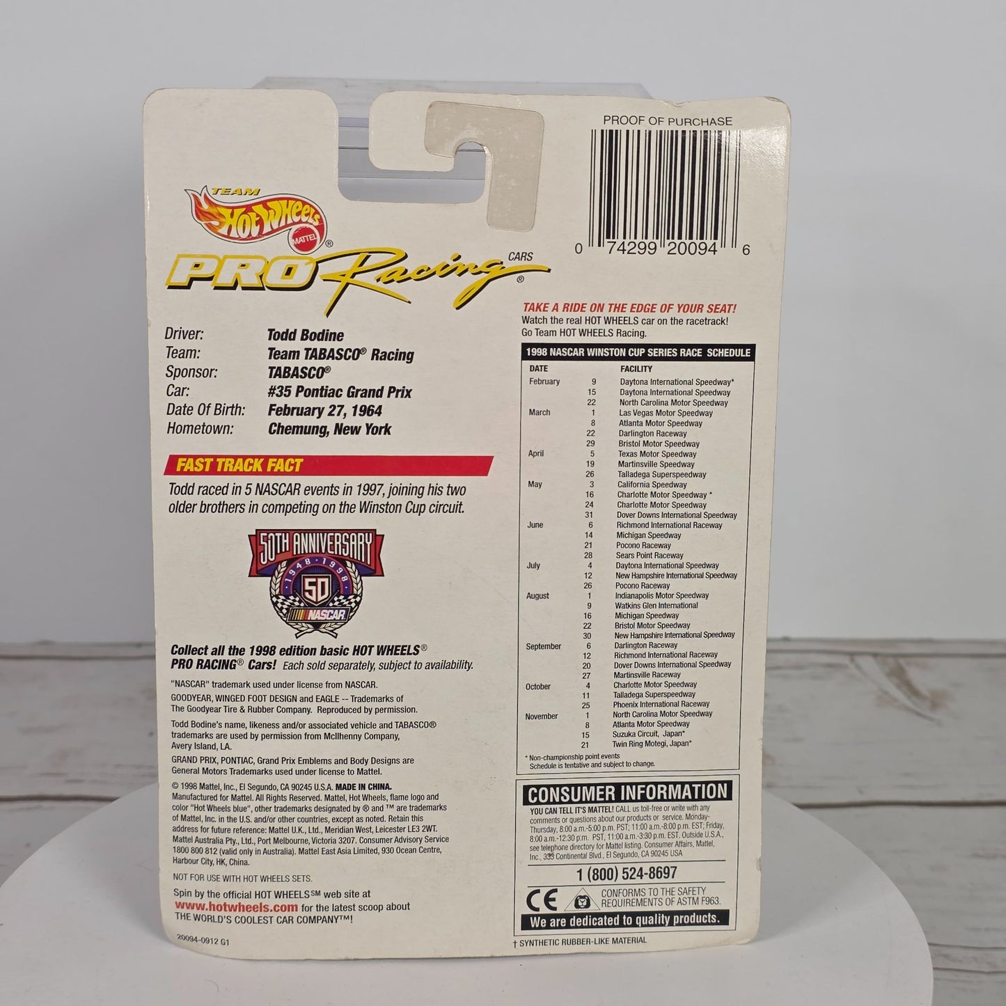 Hot Wheels Pro Racing Collectors Edition Die-Cast Car 1st Edition 1998