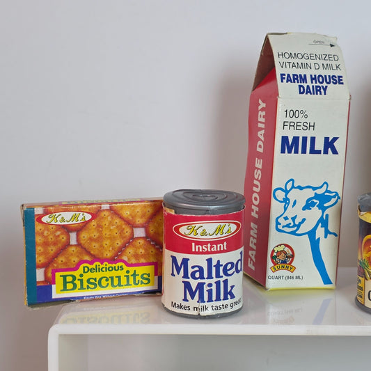 Vintage Plastic Play Food Set With Milk Juice Biscuits & More