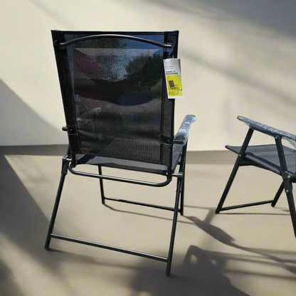 Set of 2 NWT New Room Essentials Sling Folding Patio Chairs Black 37Hx22Wx23D