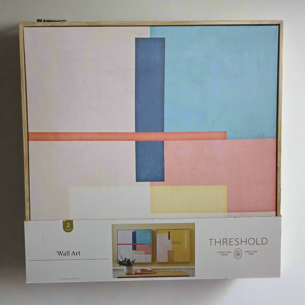 New Set of 2 THRESHOLD Colorful Abstract Color Block Wall Art 24"w x 24"h Canvases