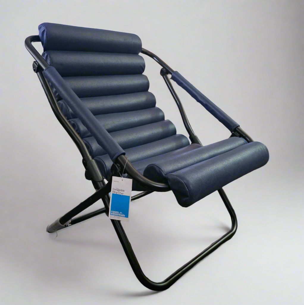 NWT New Room Essentials Collapsible Sling Chair Navy Blue 32"Hx25"Wx26"D
