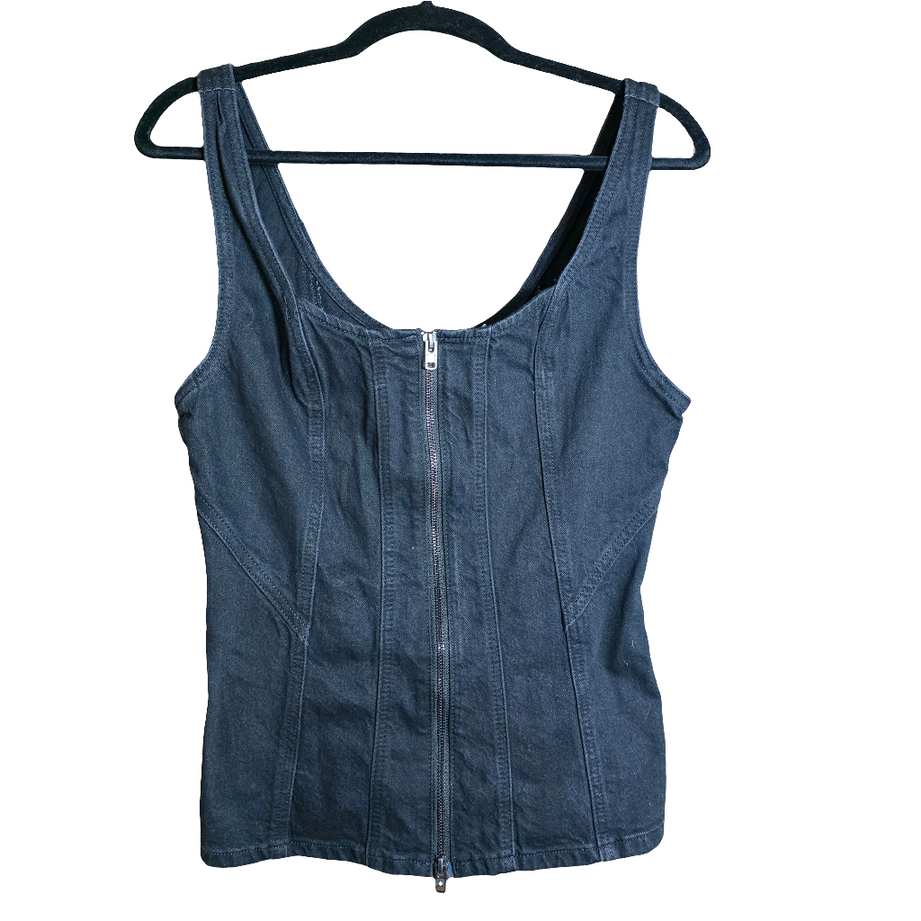 NWT New Women's Uniserval Thread Goods Co Black Denim Tank Size 6 Zipper Front