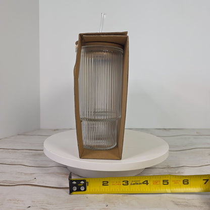 2 Pack Ribbed Clear Glass Tumblers With Bamboo Lids & Reusable Straws 11 Oz