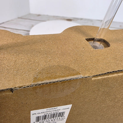 2 Pack Ribbed Clear Glass Tumblers With Bamboo Lids & Reusable Straws 11 Oz