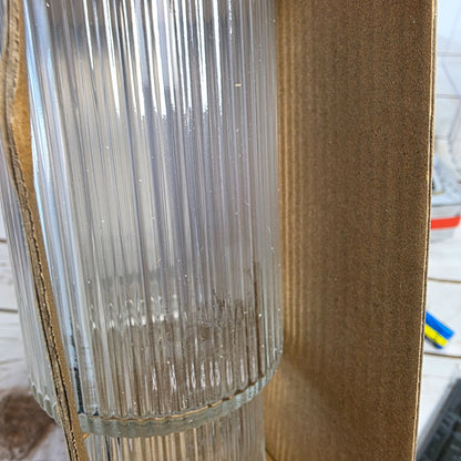 2 Pack Ribbed Clear Glass Tumblers With Bamboo Lids & Reusable Straws 11 Oz